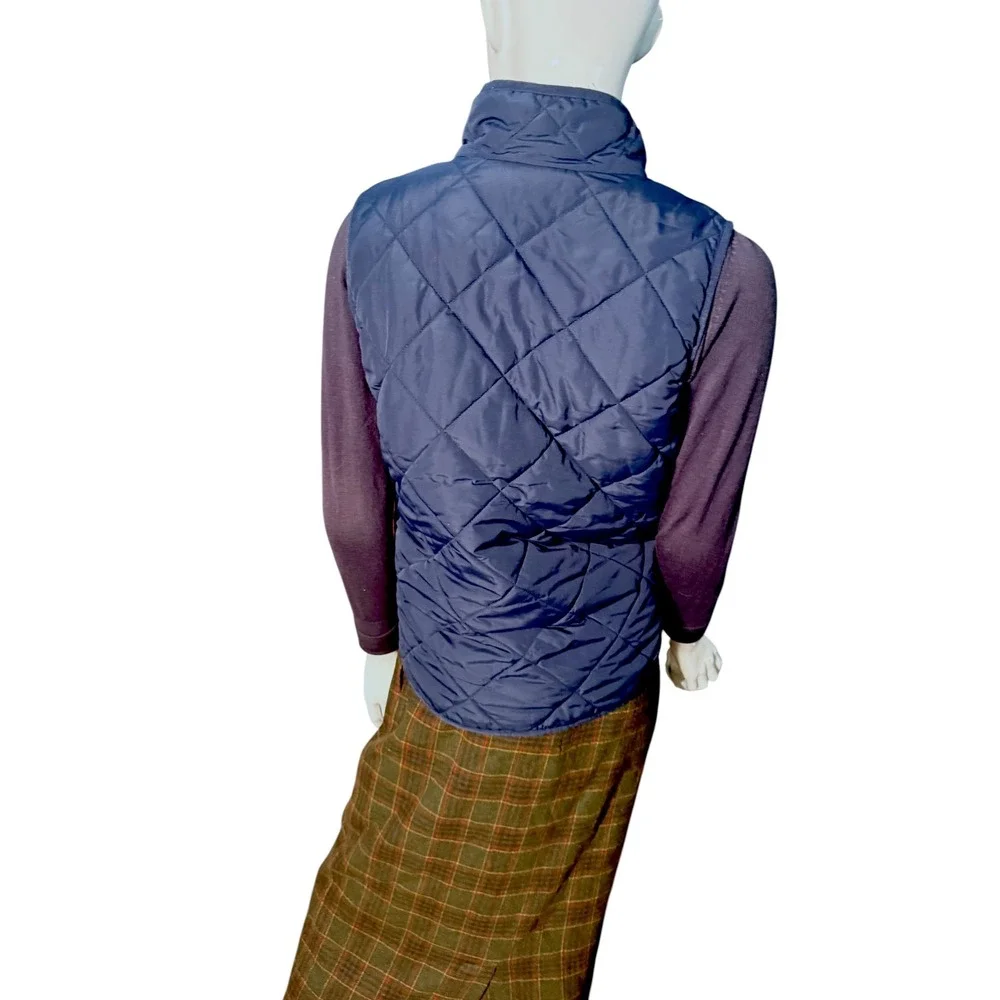 J Crew‎ Navy Blue Quilted Vest Diamond lady jacket style Puffer Zip preppy Med